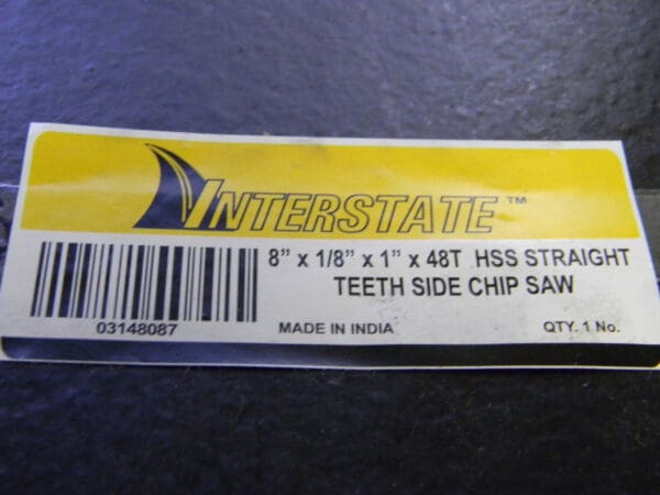 Interstate Side Chip Saw Straight Teeth HSS 8" x 1/8" x 1" 48T 03148087