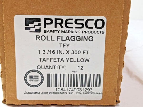 CASE of 12 Presco Taffeta Yellow Roll Flagging Tapes 1-3/16" x 300 Ft TFY