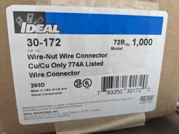 IDEAL approx 1000pc Standard Twist-On Wire Connector Flame-Retardant 2 AWG30-172