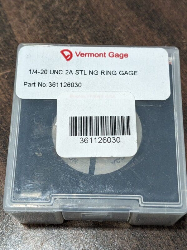 VERMONT GAGE Threaded Ring Gage: 1/4-20 Thread, UNC, Class 2A, No Go 361126030