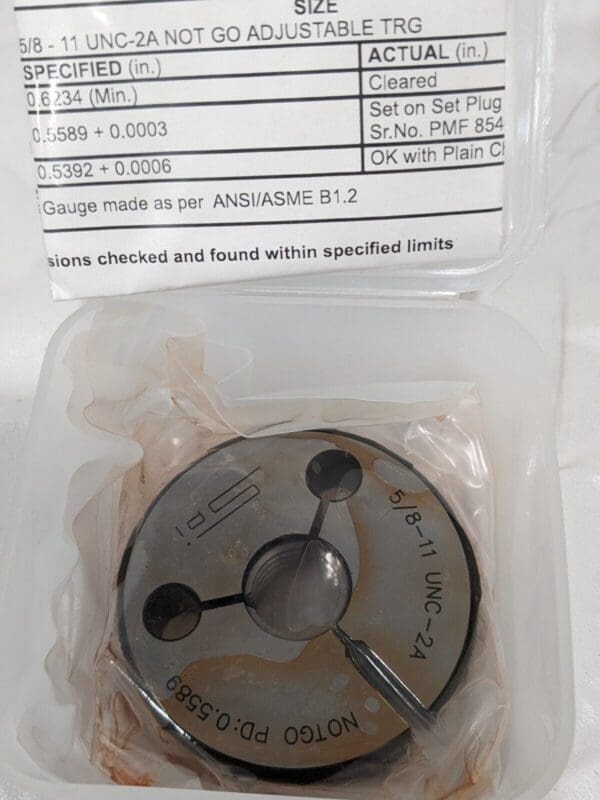 SPI Threaded Ring Gage: 5/8-11 Thread, Class 2A, No Go 23-187-8