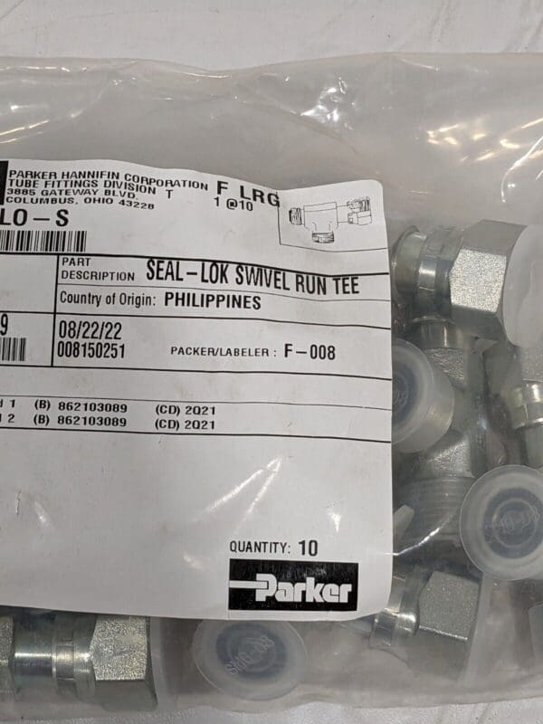 Parker Seal-Lok Run Tee 1/2 X 1/2 ORFS Swivel X 1/2 Steel Qty 10 8 R6LO-S