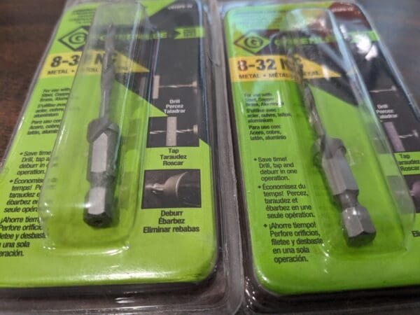 GREENLEE 2pk #8-32 to #8-32, 3″ Overall Length, 2″ Drill Length HSS LDTAP8-32