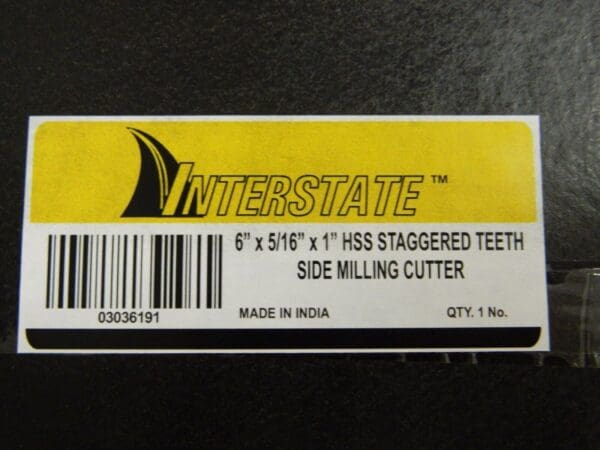 Interstate Side Milling Cutter HSS Staggered Teeth 6" Dia. 24T 03036191