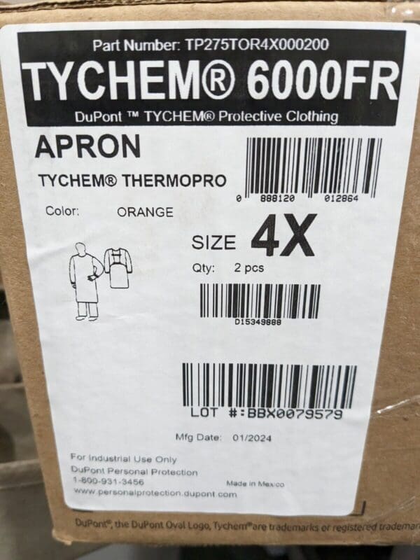 Qty 2 DuPont Tychem 6000 FR Chemical Resistant Apron Size 4XL TP275TOR4X000200