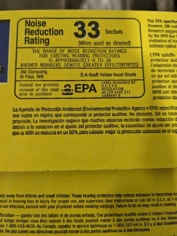 3M Earplugs: 33 dB, Foam, Bullet, Roll Down, Uncorded Approx. 200 7000002304