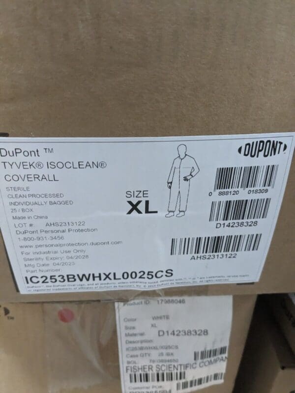 DuPont Tyvek IsoClean Coveralls, Bound Seams & Neck Qty 25 IC253BWHXL0025CS