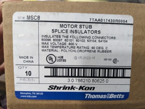 THOMAS & BETTS12to8 AWG 10Motor Stub Splice InsulatorQuick Splice Connector MSC8