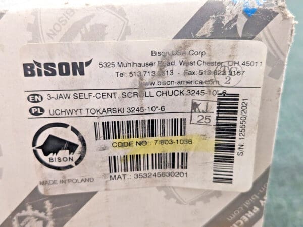 Bison Manual Lathe Chuck Self-Centering 10" Diam 3-Jaws 3245-10"-6 7-803-1036