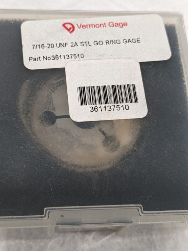 VERMONT GAGE Threaded Ring Gage: 7/16-20 Thread, UNF, Class 2A, Go 361137510