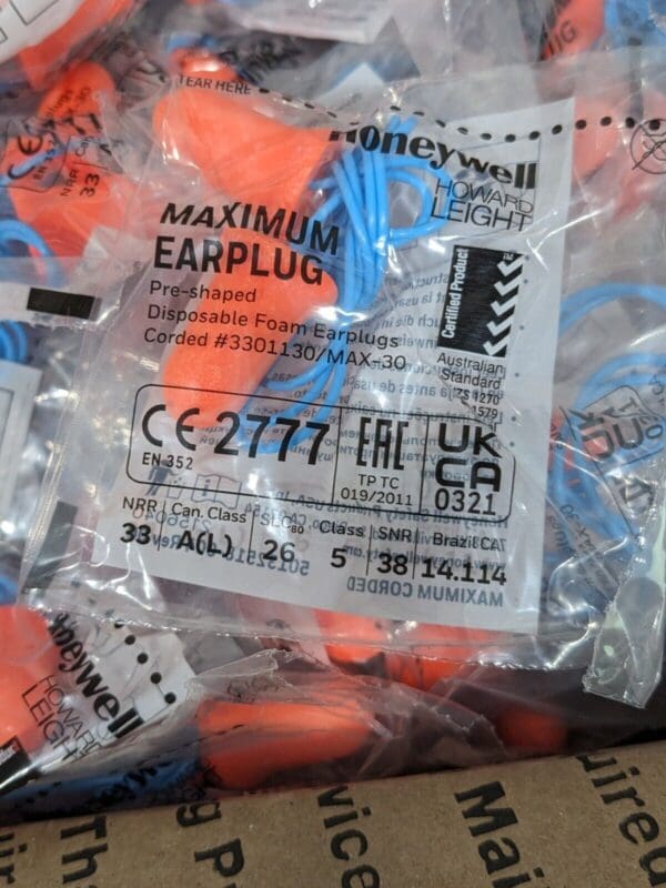 HOWARD LEIGHT Earplugs: Non-PVC Foam, Bell, Roll Down, Corded Approx. 200 MAX-30