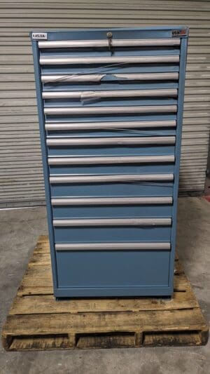 LISTA Modular Steel Storage Cabinet 28 x 28 x 59 440 lb Cap 12 Drawer Damaged