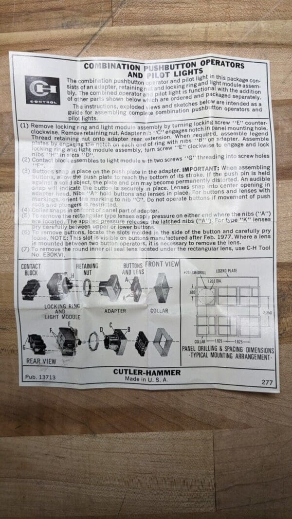 Eaton E30DB A4 Push Button Operator Square Multifunction E30 30.5 mm 240 Vac