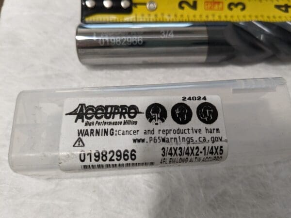 ACCUPRO Square End Mill 3/4" Dia 2-1/4" LOC 4 Fl Solid Carbide 12183150