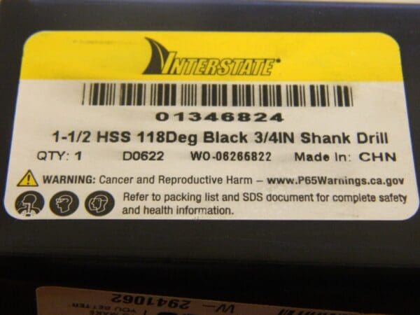 Reduced Shank Drill Bit: 1-1/2'' HSS rh cut 01346824