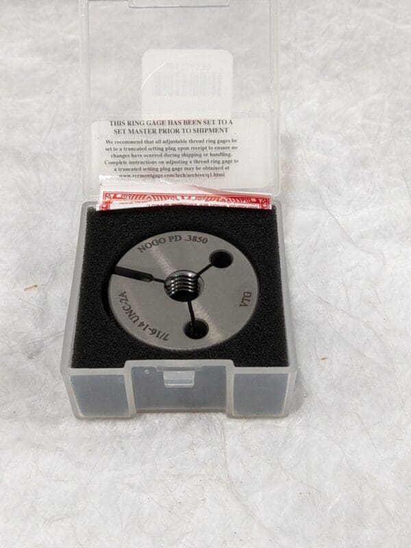 VERMONT GAGE Threaded Ring Gage: 7/16-14 Thread, UNC, Class 2A, No Go 361136530