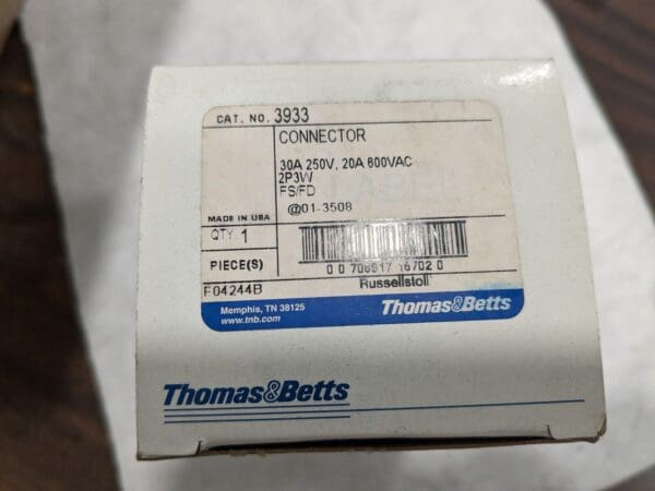 Thomas Betts Russellstoll FS/FD Connector Plug 30A 250V 20A 600V 2P 3W 3933