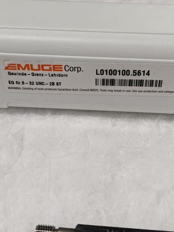 EMUGE Plug Thread Gage: #8-32 Thread, 2B Class, Go & No Go L0100100.5614