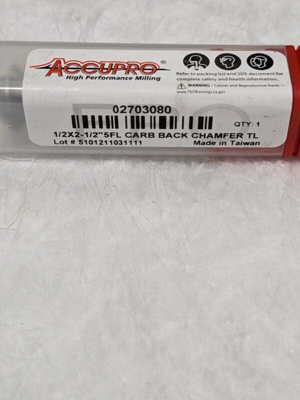 ACCUPRO Back Chamfer: 1/2" Dia, 90 °, Solid Carbide, Single End 02703080