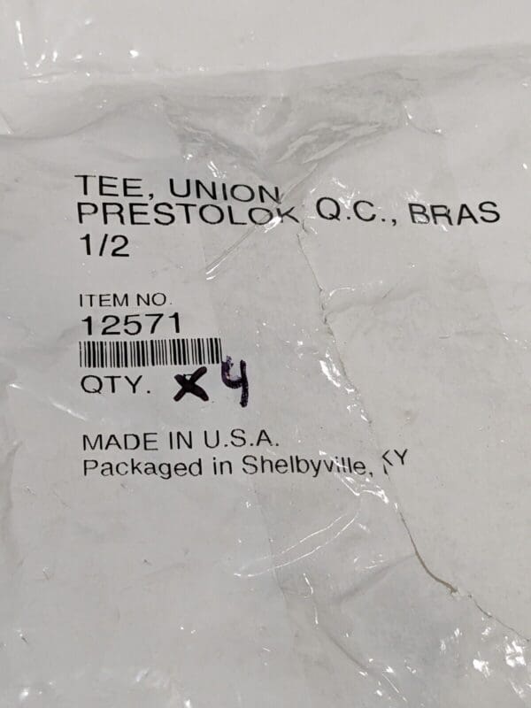 PARKER Push-To-Connect Tube to Tube Tube Fitting: Union Tee, 1/2" OD Qty 4 12571