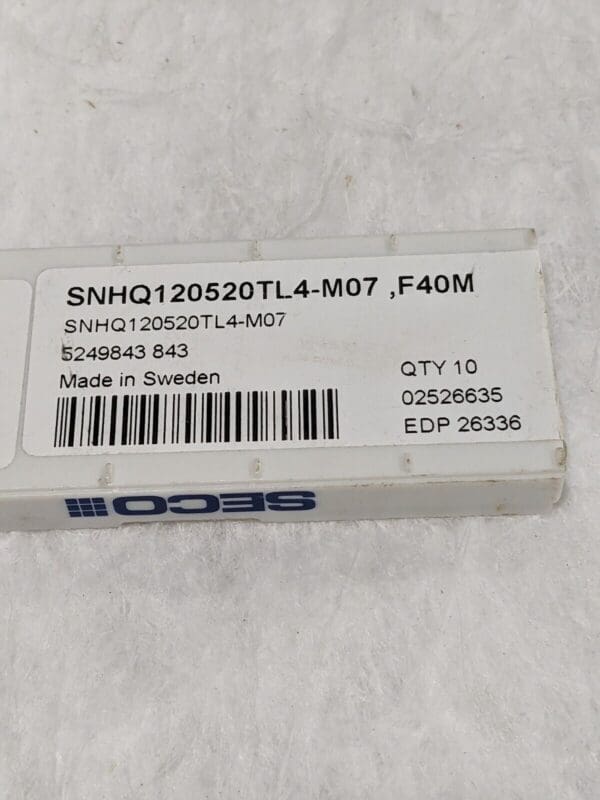 SECO Milling Insert: SNHQ120520TL4-M07 F40M, Solid Carbide Qty 10 02526635