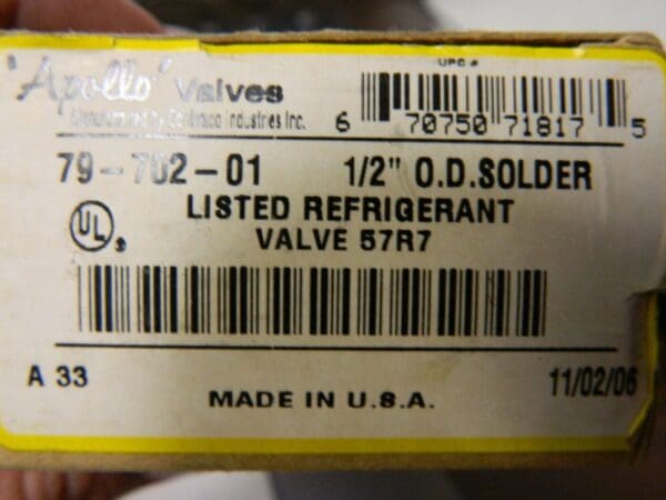 Apollo Refrigerant Valves 1/2 O.D Solder 79-702-01