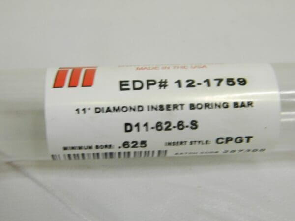 Internal Tool 11º Diamond Insert Boring Bar D11-62-6-S 12-1759