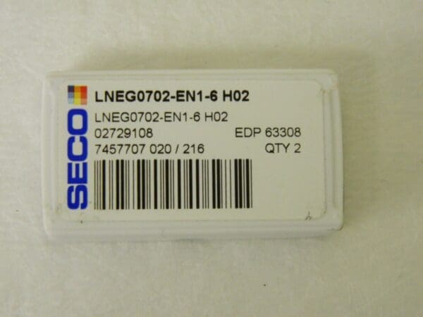 Seco Carbide Inserts LNEG0702-EN1-6 Grade H02 QTY 2 63308