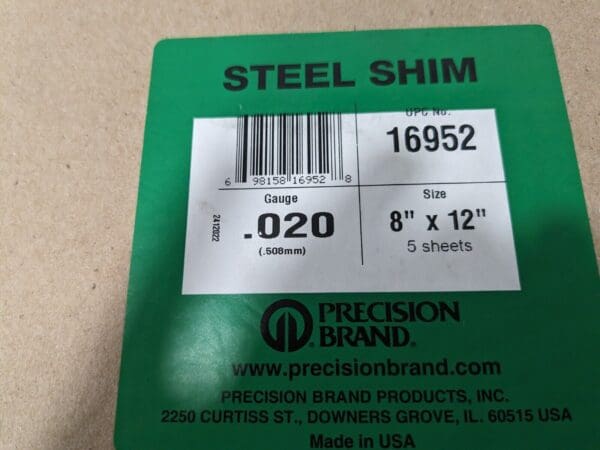 PRECISION BRANDShim Stock 5pk 0.02'' Thick 12'' Long 8" WideSteel surface rust