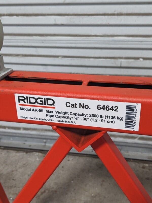 Ridgid Pipe Stand w/ Adjustable Steel Roller Heads 1/4" to 36" Capacity 64642