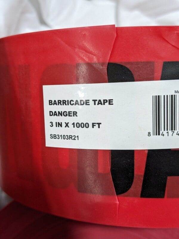 Barricade Tape: Red, " Danger", 3.0000" Width, 1000.00' Length Qty 4 T968DDD