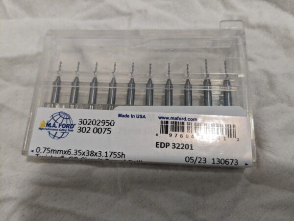 M.A. FORD 10pcMicro Drill Bit: 0.0295" Dia 130 deg Point Solid Carbide 30202950