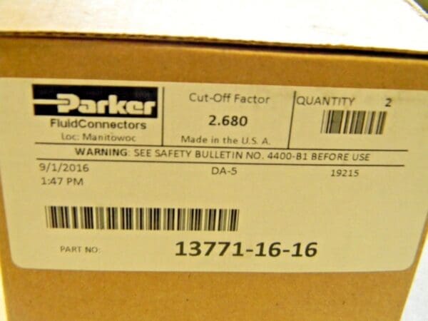 Parker Crimp Hose Fitting Female 71 Series 16 JIC 37 x 1" Qty. 2 13771-16-16