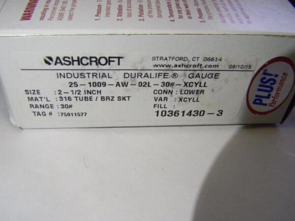 Ashcroft Pressure Gauge 2-1/2" x 1/4" 0 to 30 psi 94577XLL