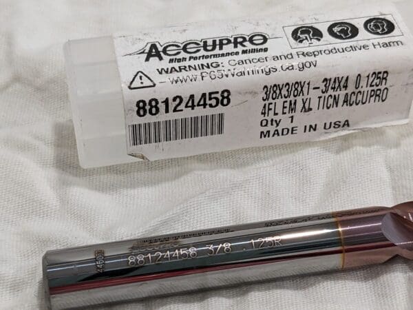 ACCUPRO Corner Radius End Mill: 3/8" Dia 4fl solid carbide 12183287