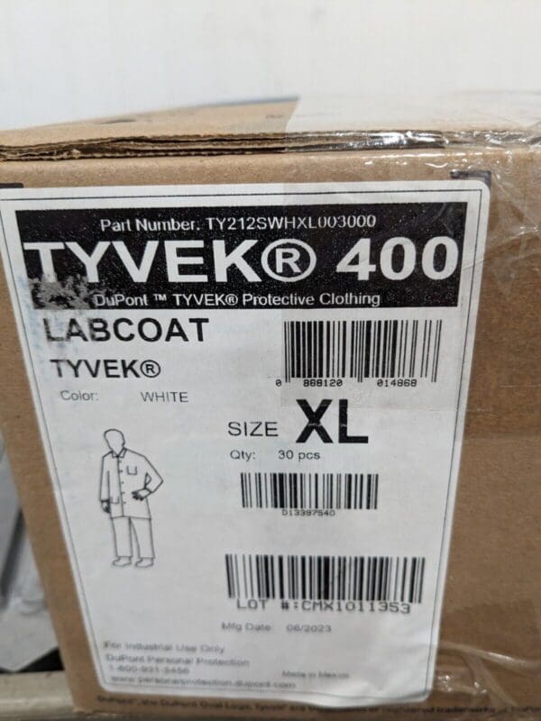 DUPONT Lab Coat: 1.20 oz Material, Size X-Large, Tyvek Qty 30 TY212SWHXL003000