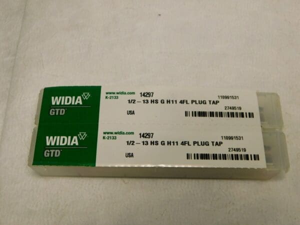 Widia GTD Hand Tap 2Pk 1/2"-13 H11 4-Flute HSS Plug Chamfer 14297