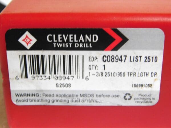 Cleveland Twist Drill Straight Shk Taper Lgth Drill Bit 1-3/8” Dia 14.5”L C08947