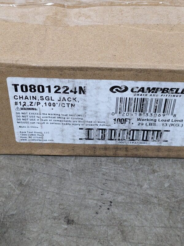 CAMPBELL Weldless Chain; Product Service Code 4010, 100' T0801224N