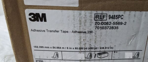 3M Adhesive Transfer Tape 6" X 60yd X 5 Mil 9485PC 7010372835