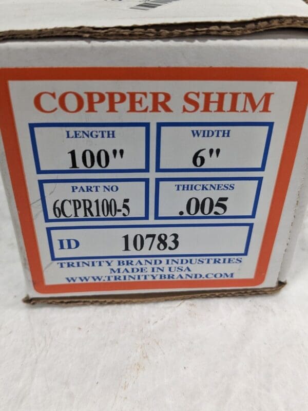 TBI Shim Stock: 0.005'' Thick, 100'' L, 6" W, 110 Alloy Copper 6CPR100-5