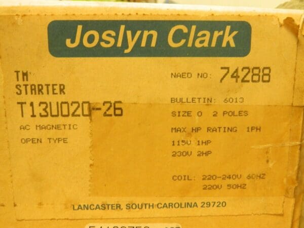 Joslyn Clark TM Starter AC Magnetic Open Type T13U020-26