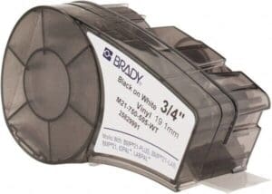 BRADY Label Tape: 21', Vinyl, Black & White 142797