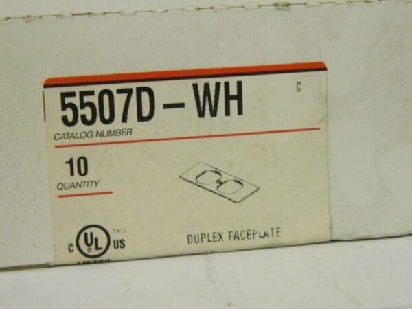 Wiremold Duplex Receptacle Faceplate 4-1/4" X 1-7/8" Qty. 50 5507D-WH