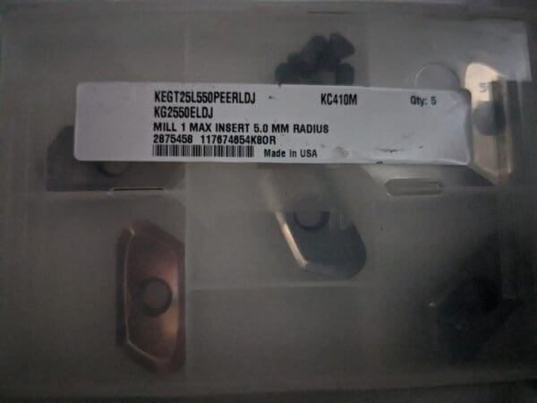 KENNAMETAL Milling Insert 5pc KEGT25L550PEERLDJ, KC410M Carbide 2875458