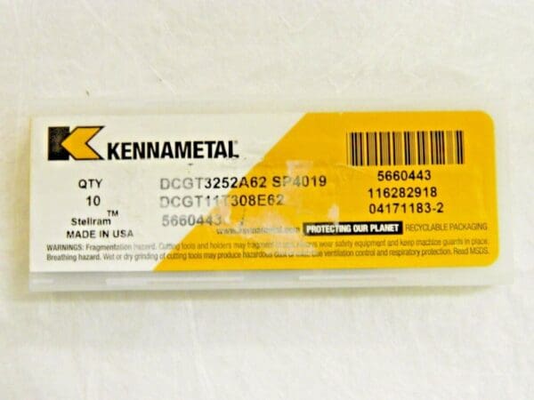 Kennametal Carbide Turning Inserts DCGT3252A62 Grade SP4019 Qty10 5660443