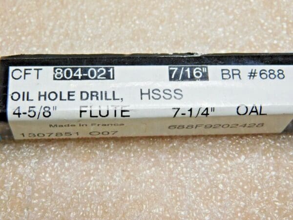 CFT Oil Hole Drill Coolant Fed Series 804 7/16"D x 4-5/8"FL x 7-1/4"OAL 804-021