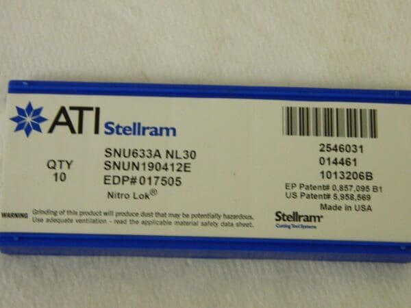 ATI Stellram Teledyne Carbide Insert SNU633 A NL30 Qty 10 017505