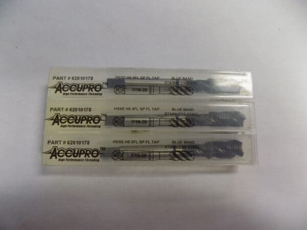 Accupro 7/16" - 20 Unf H5 3 Fl OC Hss Spiral Flute Taps QTY 3 62010178