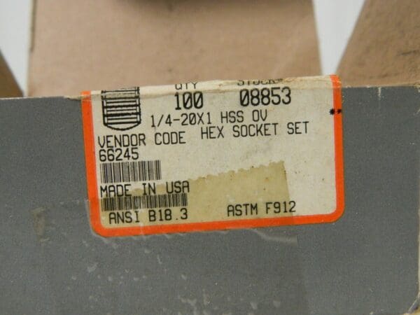 Unbrako Cup Point Set Screw 1/4-20 UNC 1" OAL Qty 100 117427